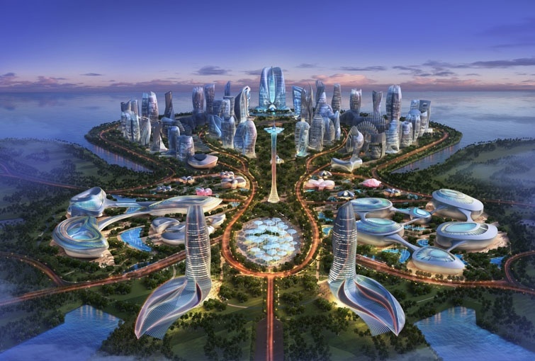 Искусственные острова Ocean Flower Island с высоты