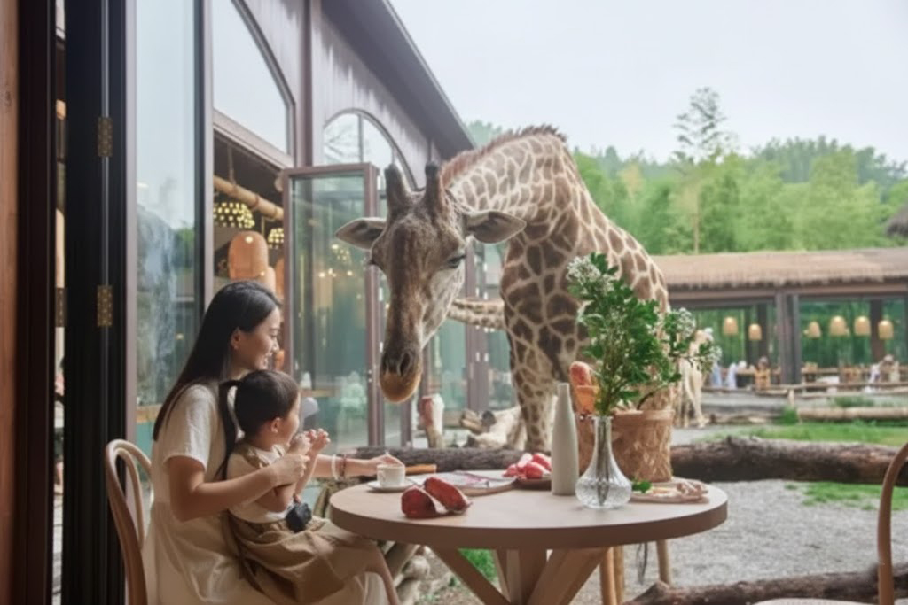 Жирафы на территории отеля Giraffe Manor в Хучжоу